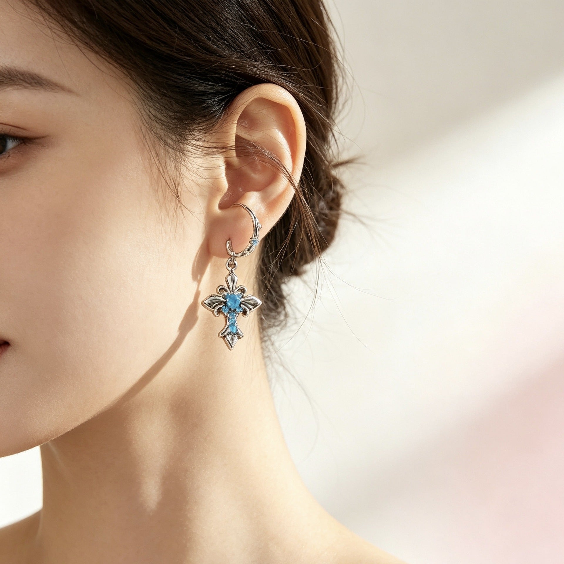 Asymmetrical Sweet Earrings For Women In Blue Featuring Zircon Inlay
