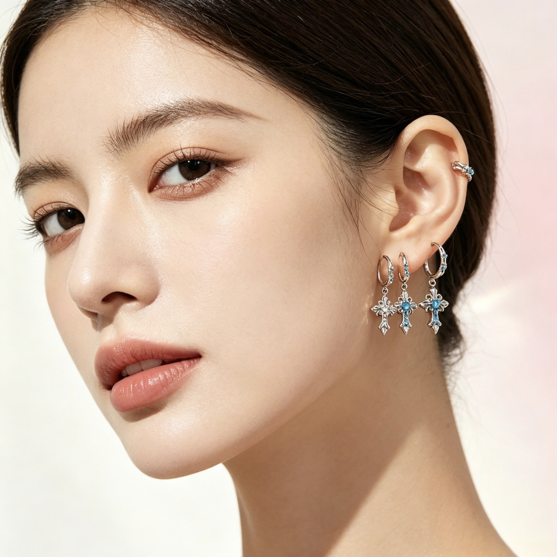Asymmetrical Sweet Earrings For Women In Blue Featuring Zircon Inlay