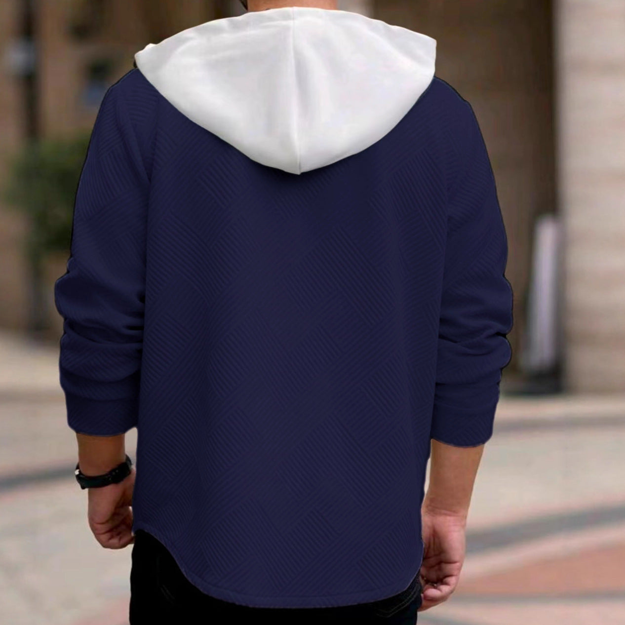 Color Block Casual Short Sleeve Hoodie In White Featuring Jacquard Polyester Fabric