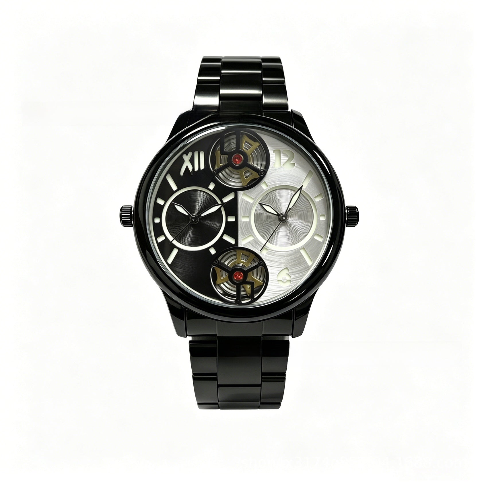 Men's Quartz Watch With Steel Belt Strap, Round Dial, Tempered Glass Mirror, Pointer Display, And Single Folding Buckle