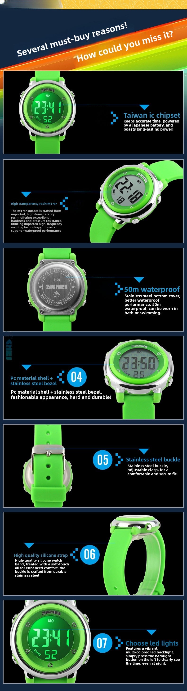 Children Unisex Electronic Watch With Round Dial, Plastic Mirror, Number Display, And Silica Gel Strap