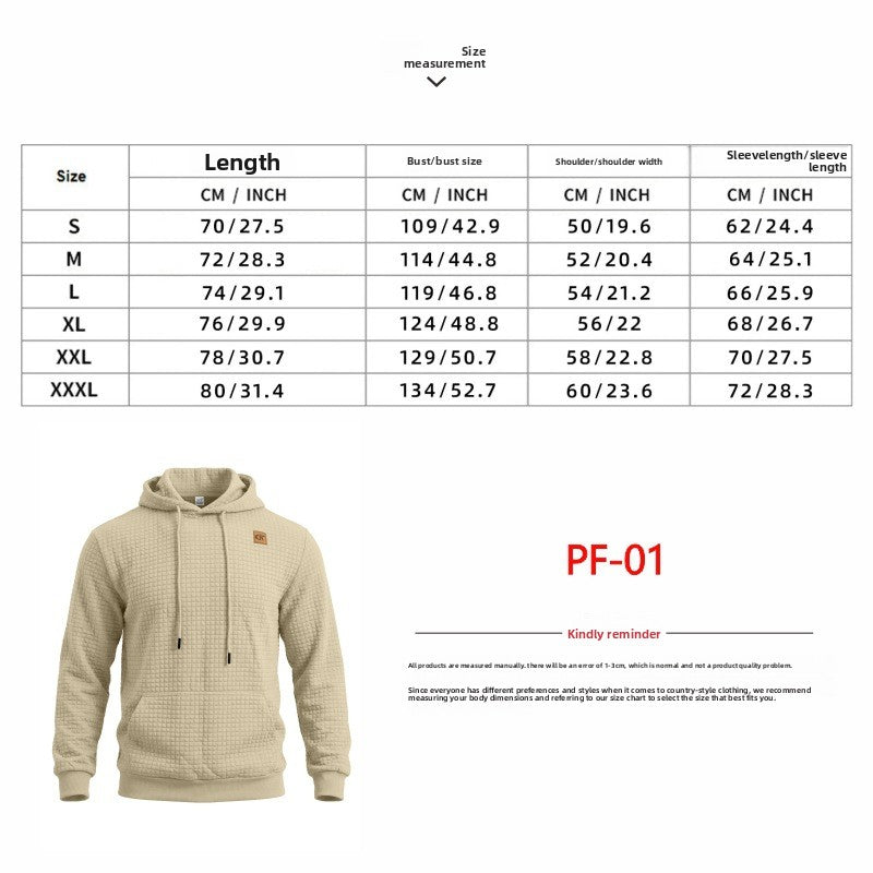 Men's Casual Gingham Long Sleeve Hoodie In White Polyester Fabric