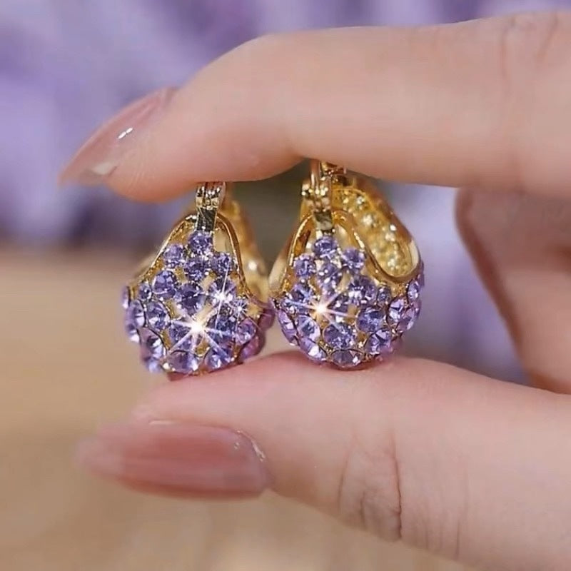 Leaf Drop Earrings For Women In Purple Alloy With Rhinestones Featuring 304 Stainless Steel Ear Pins