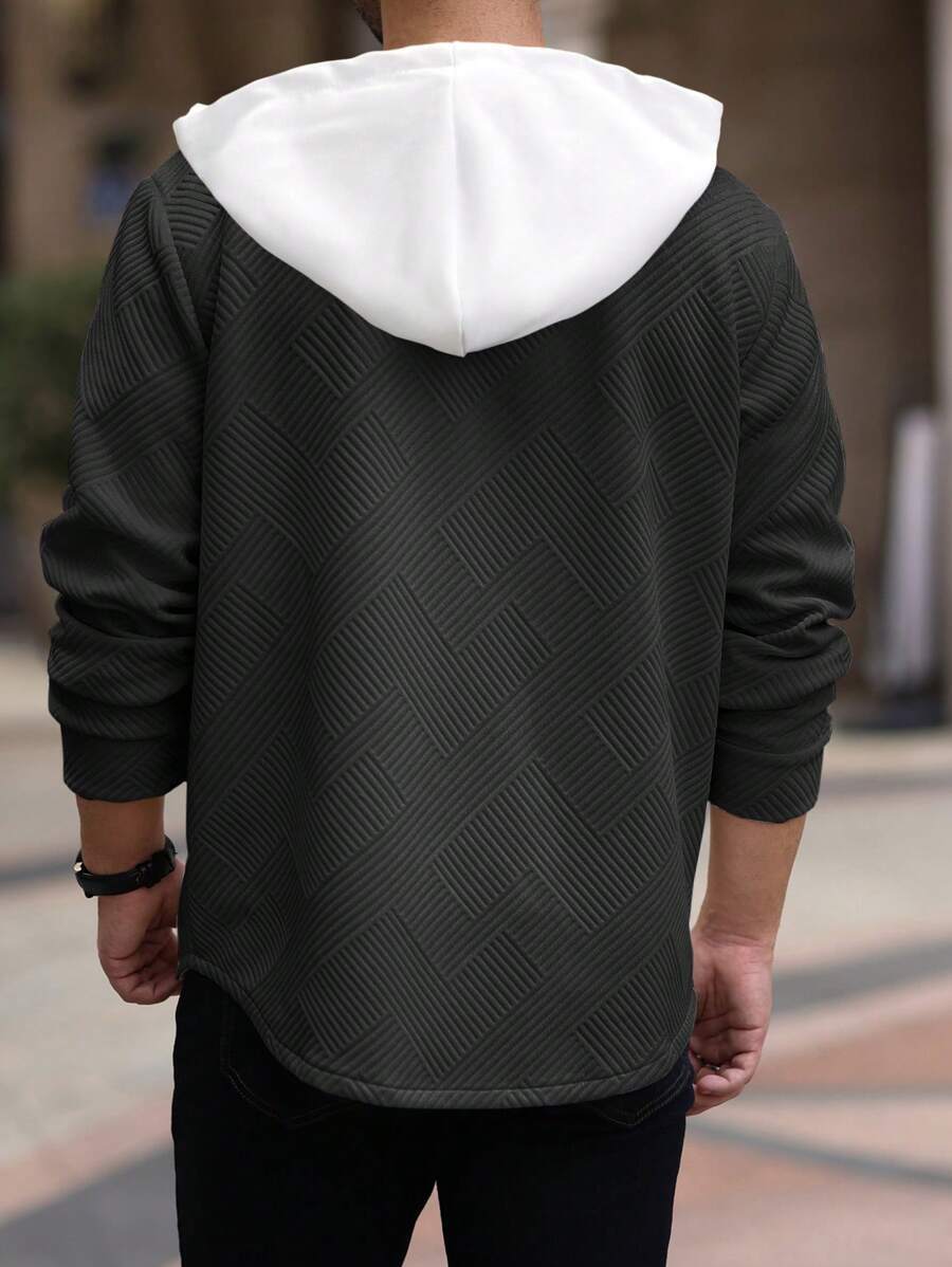 Color Block Casual Short Sleeve Hoodie In White Featuring Jacquard Polyester Fabric