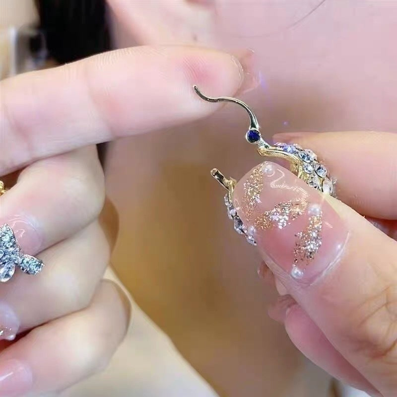Leaf Drop Earrings For Women In Purple Alloy With Rhinestones Featuring 304 Stainless Steel Ear Pins
