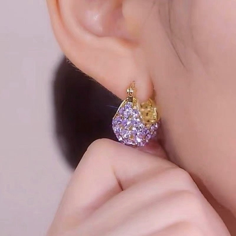 Leaf Drop Earrings For Women In Purple Alloy With Rhinestones Featuring 304 Stainless Steel Ear Pins