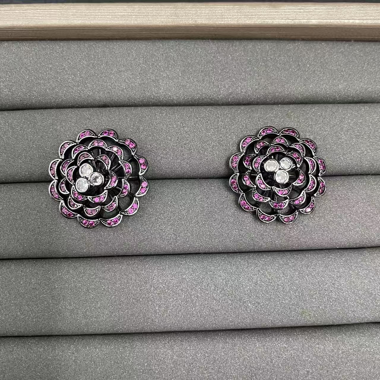Blue Flowers Earrings For Women Featuring Copper With 925 Sterling Silver Posts In Sweet Style