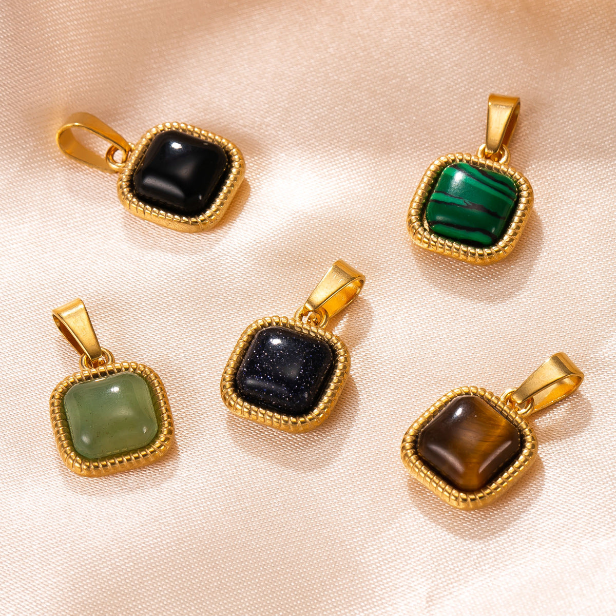 Geometric Tiger Eye Pendant For Women In Simple Style With PVD Coated Gold Plating Process