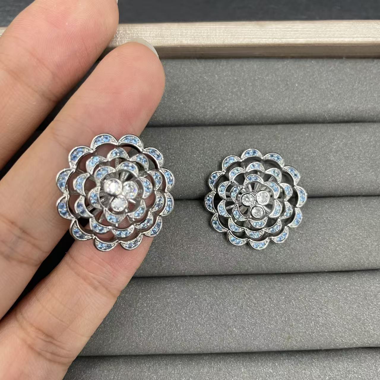 Blue Flowers Earrings For Women Featuring Copper With 925 Sterling Silver Posts In Sweet Style