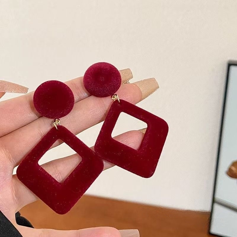 Geometric Red Alloy Earrings For Women With Electroplated Finish, Perfect For New Year Celebrations