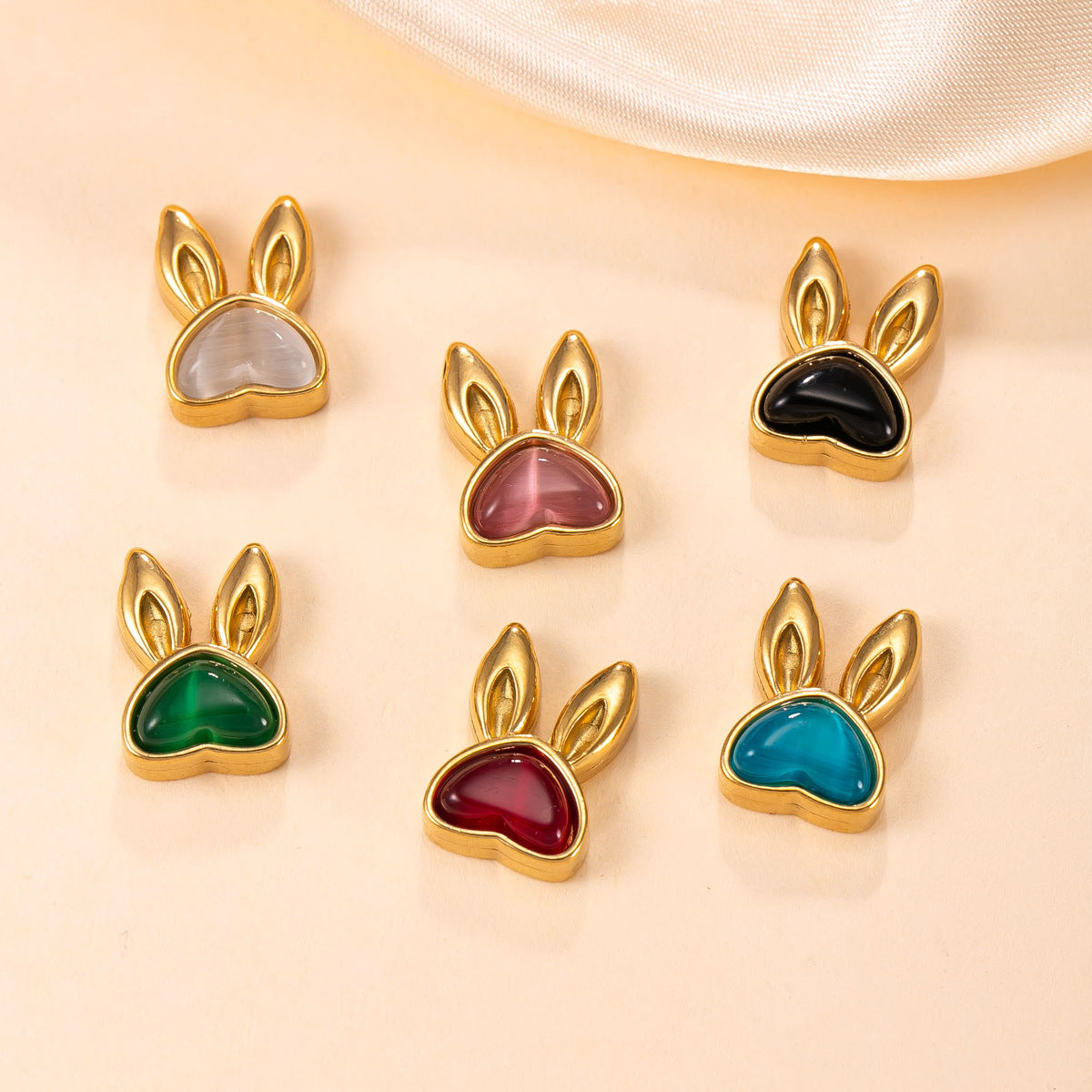 Cute Rabbit Pendant For Women In 304 Stainless Steel With Blue Cat's Eye Stone Inlay