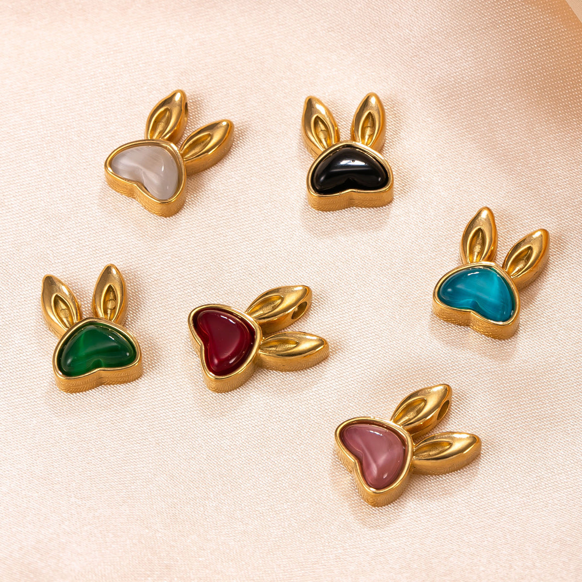 Cute Rabbit Pendant For Women In 304 Stainless Steel With Blue Cat's Eye Stone Inlay