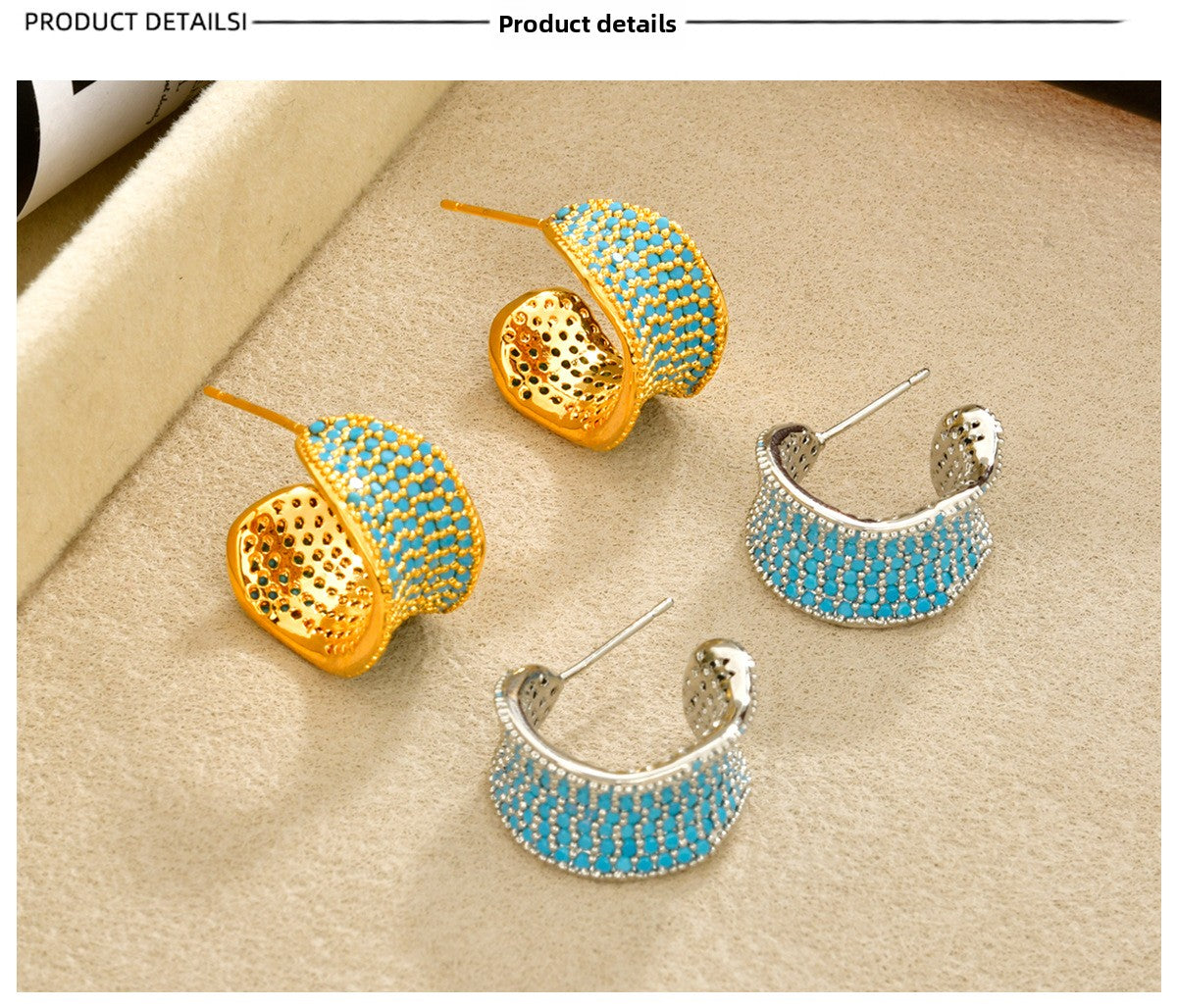 C Shape Stud Earrings For Women Featuring 18K Real Gold Plated Copper With Zircon Inlay In Gold