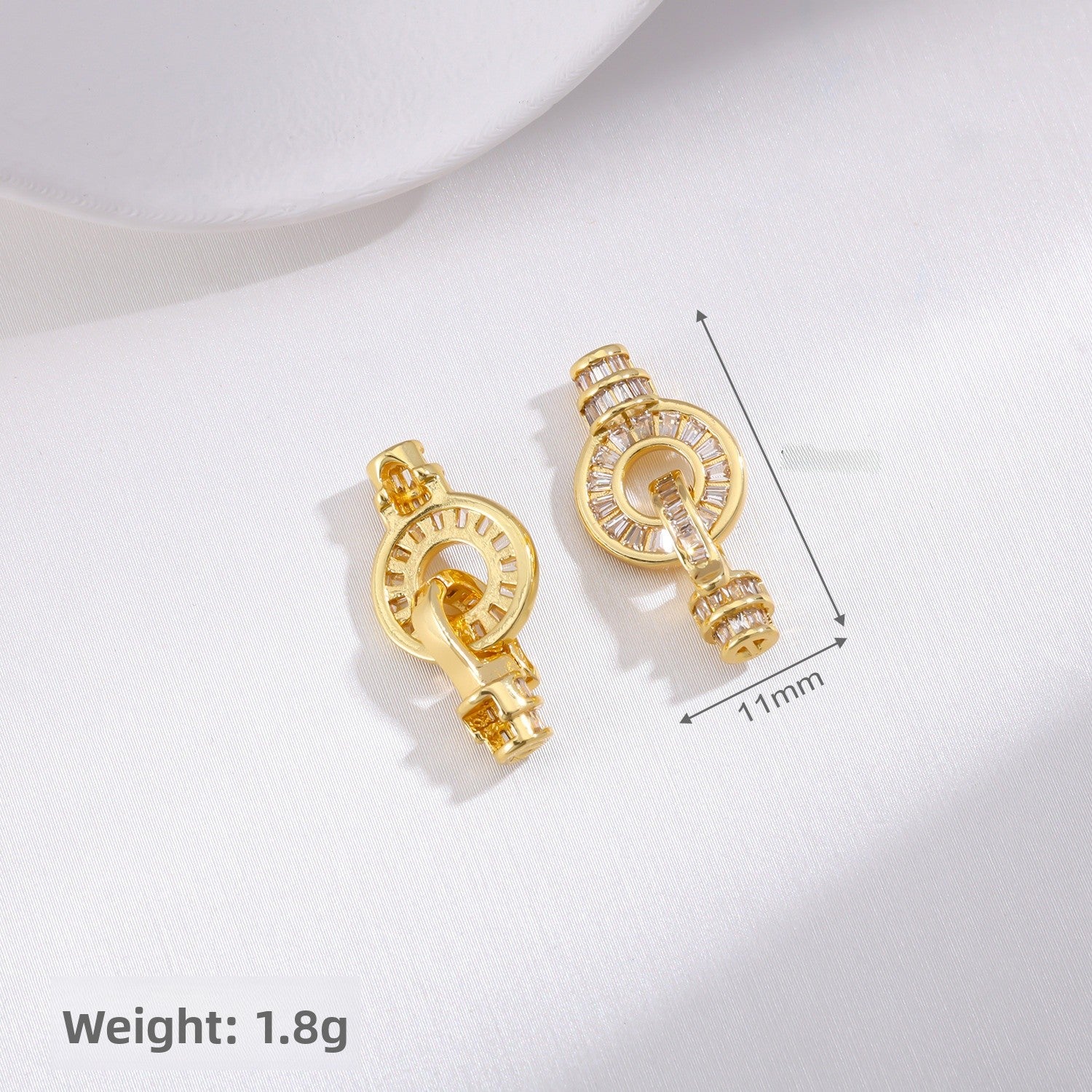 Geometric Copper Cord End Cap Jewelry Accessory Featuring Electroplated 18K Real Gold Plating With Zircon Inlay