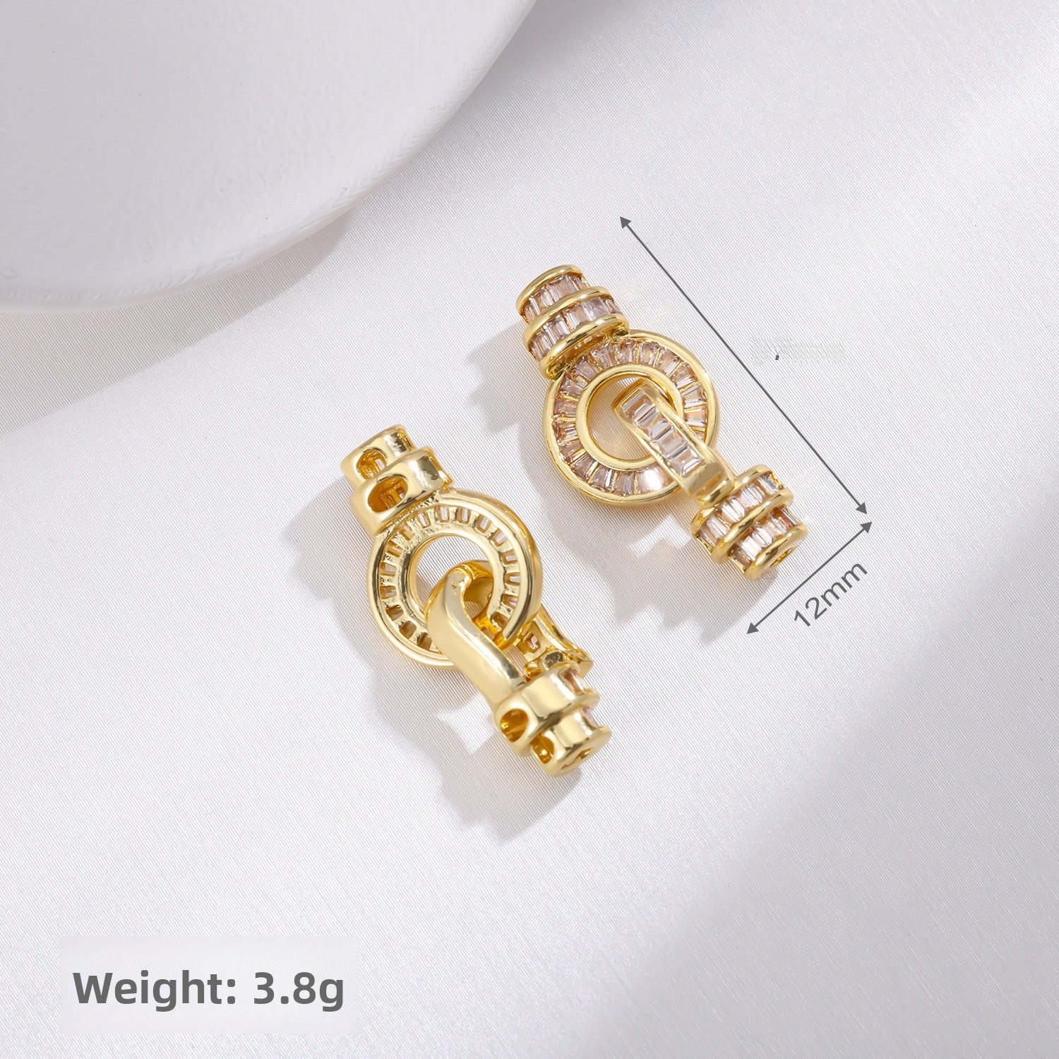 Geometric Copper Cord End Cap Jewelry Accessory Featuring Electroplated 18K Real Gold Plating With Zircon Inlay