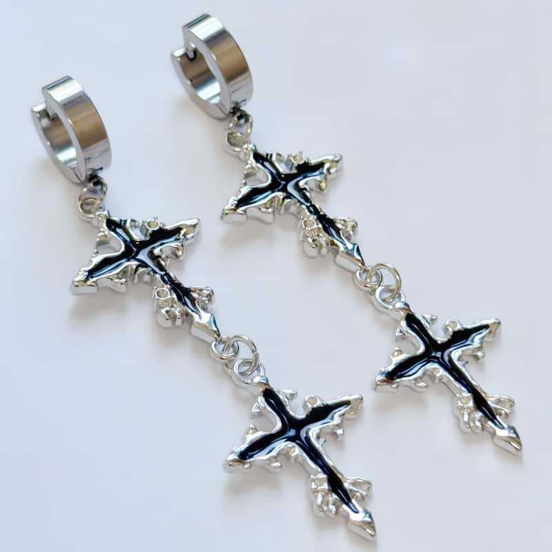 Handmade Punk Cross Earrings For Women With 304 Stainless Steel Studs In Alloy