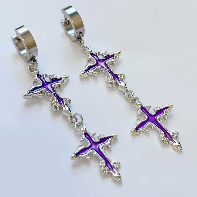 Handmade Punk Cross Earrings For Women With 304 Stainless Steel Studs In Alloy
