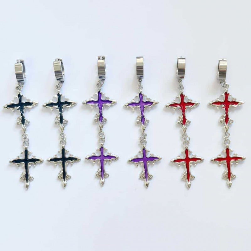 Handmade Punk Cross Earrings For Women With 304 Stainless Steel Studs In Alloy