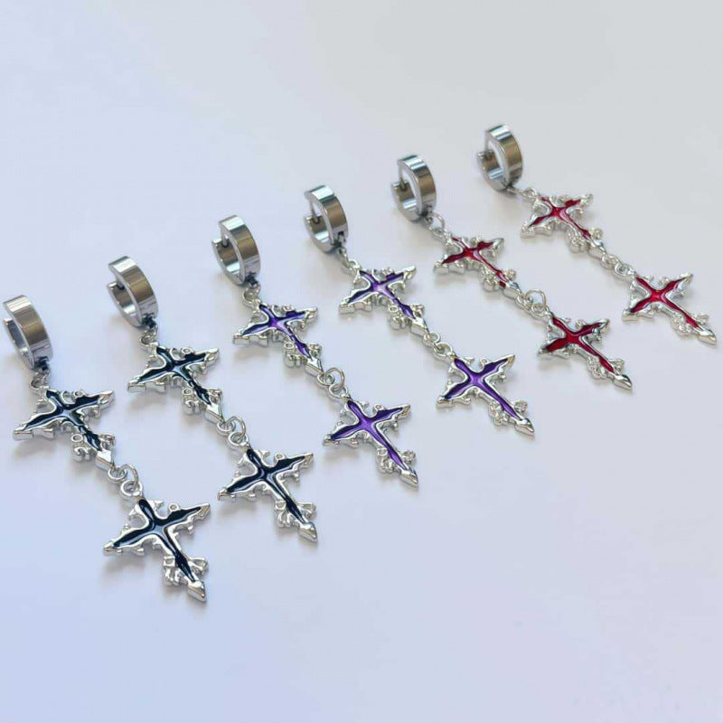 Handmade Punk Cross Earrings For Women With 304 Stainless Steel Studs In Alloy