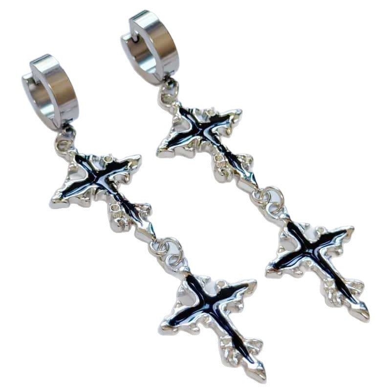 Handmade Punk Cross Earrings For Women With 304 Stainless Steel Studs In Alloy