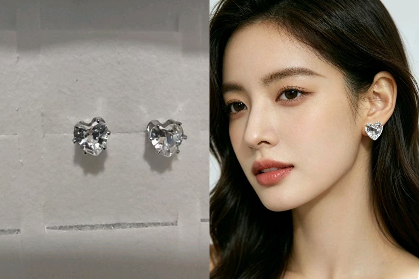 Heart Shape Stud Earrings For Women In Simple Style, Made With Titanium Steel And Inlaid Moissanite