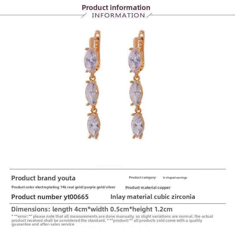Geometric Earrings For Women With Brass Ear Pins, Electroplated 14K Real Gold Plated Brass Featuring Zircon Inlay