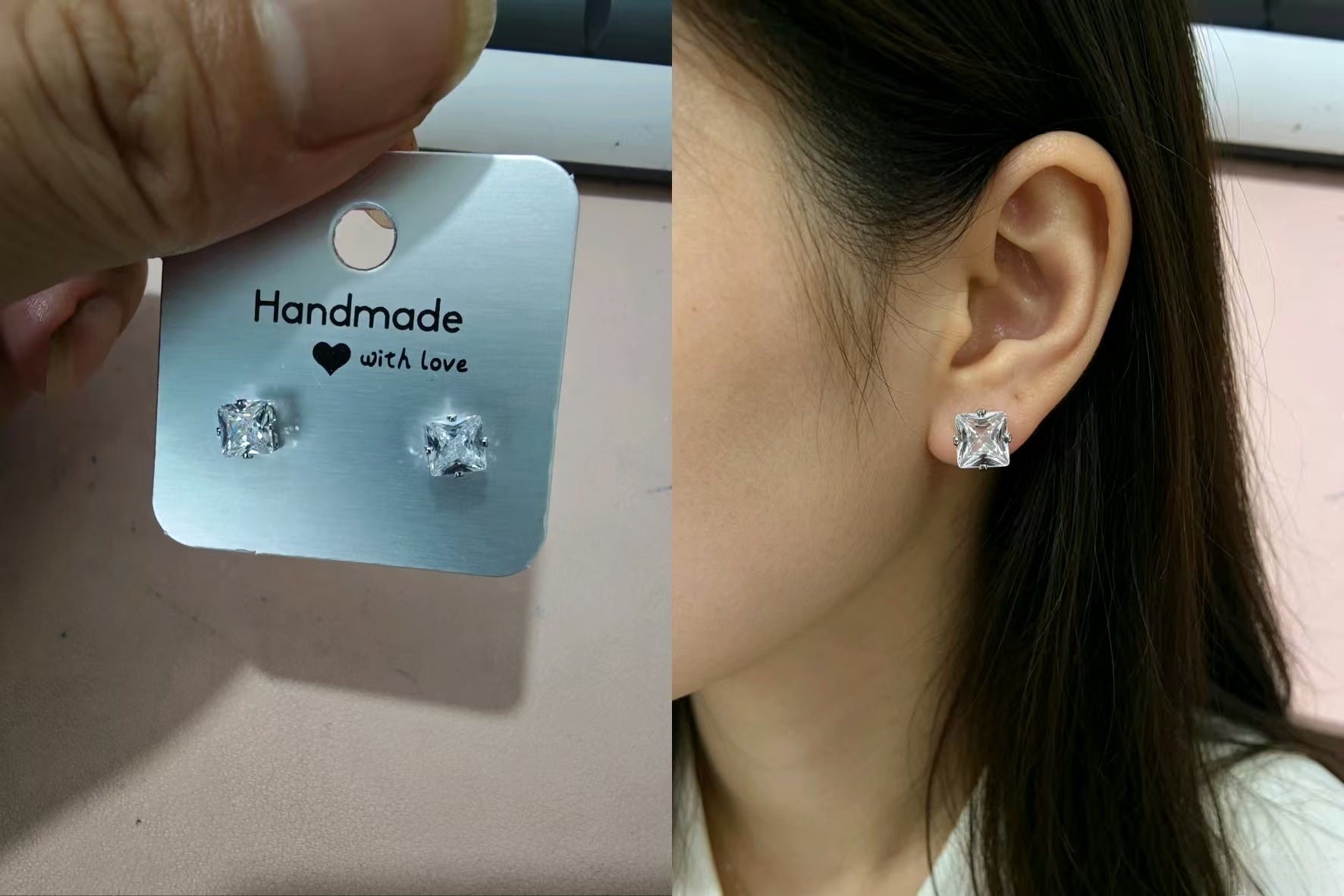 Heart Shape Stud Earrings For Women In Simple Style, Made With Titanium Steel And Inlaid Moissanite