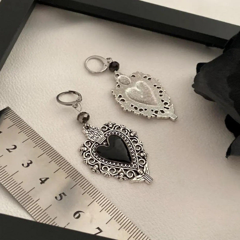 Heart Shape Earrings For Women In Dyed Black Featuring Gothic Style With Zinc Alloy Ear Pins