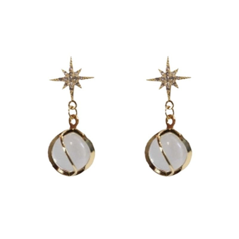 Starburst New Style Earrings For Women With 925 Sterling Silver Posts And Cat's Eye Stone Inlay In Silver Metal