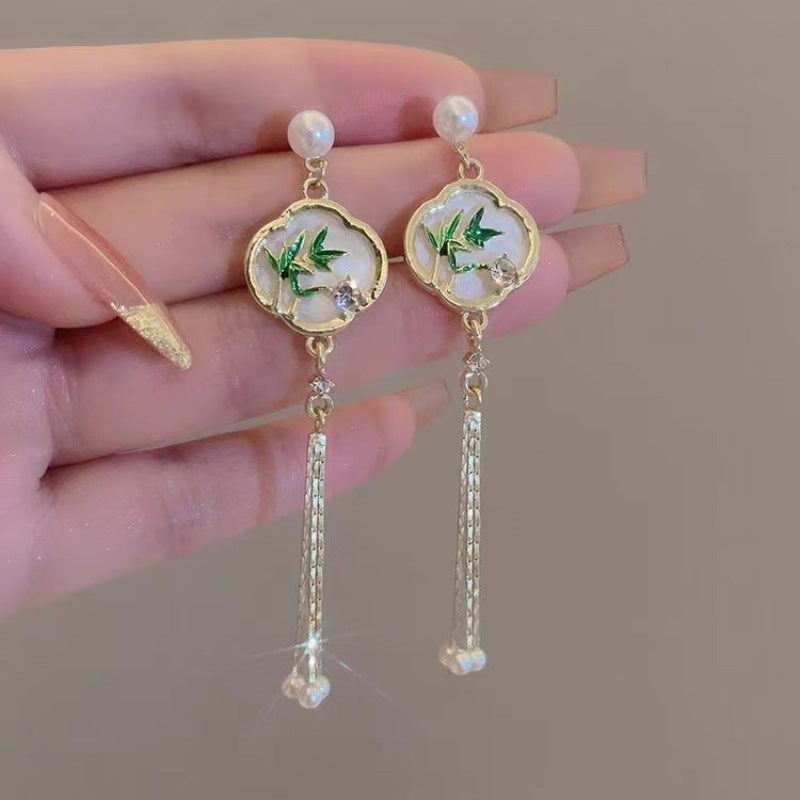 Green Tassel Earrings For Women Featuring Alloy Craft With 304 Stainless Steel Ear Pins