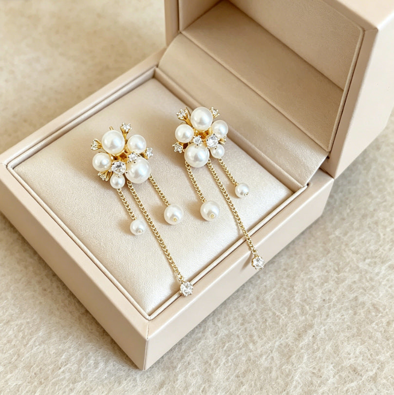 Flowers Tassel Earrings For Women With Copper Studs, Alloy Material And Zircon Inlay