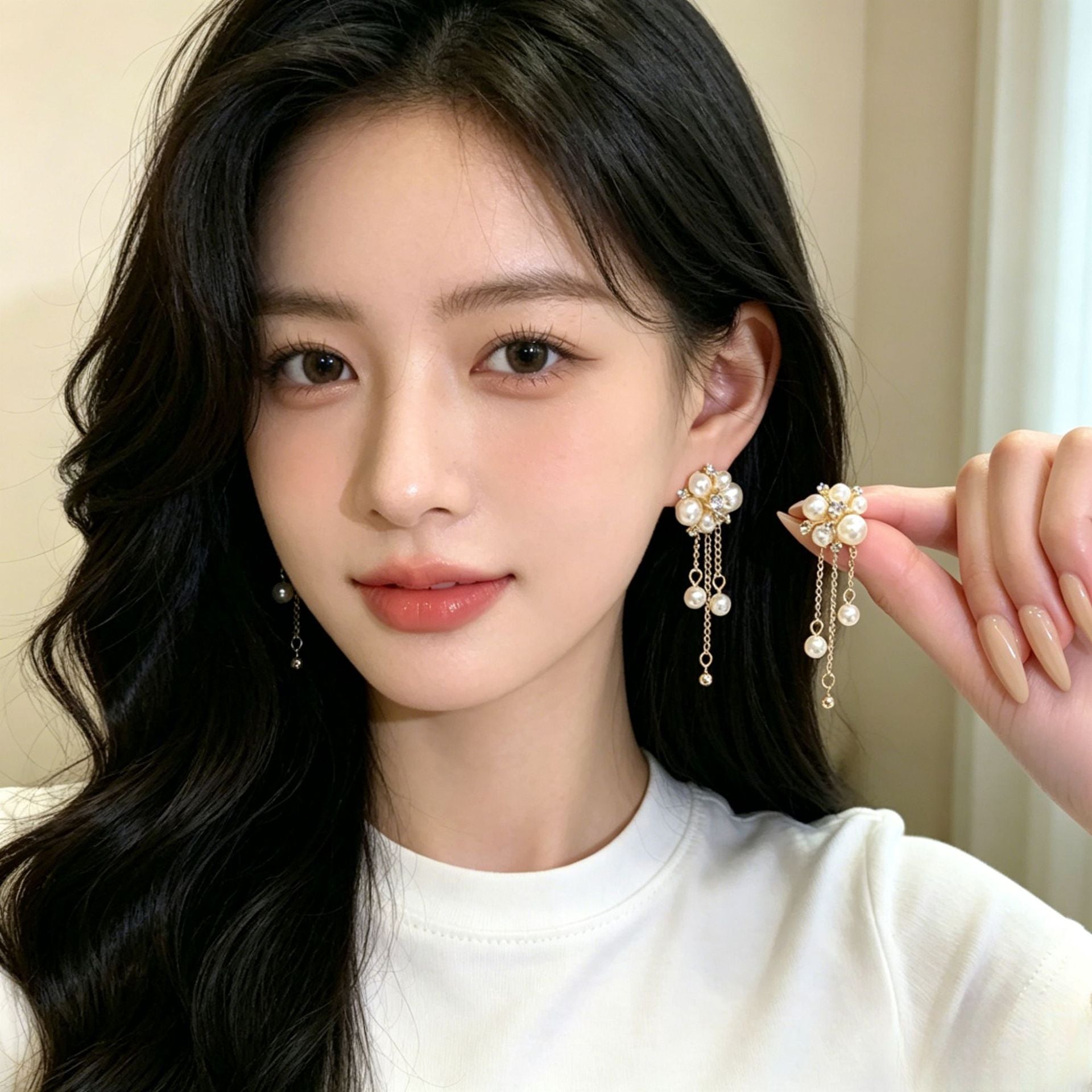 Flowers Tassel Earrings For Women With Copper Studs, Alloy Material And Zircon Inlay
