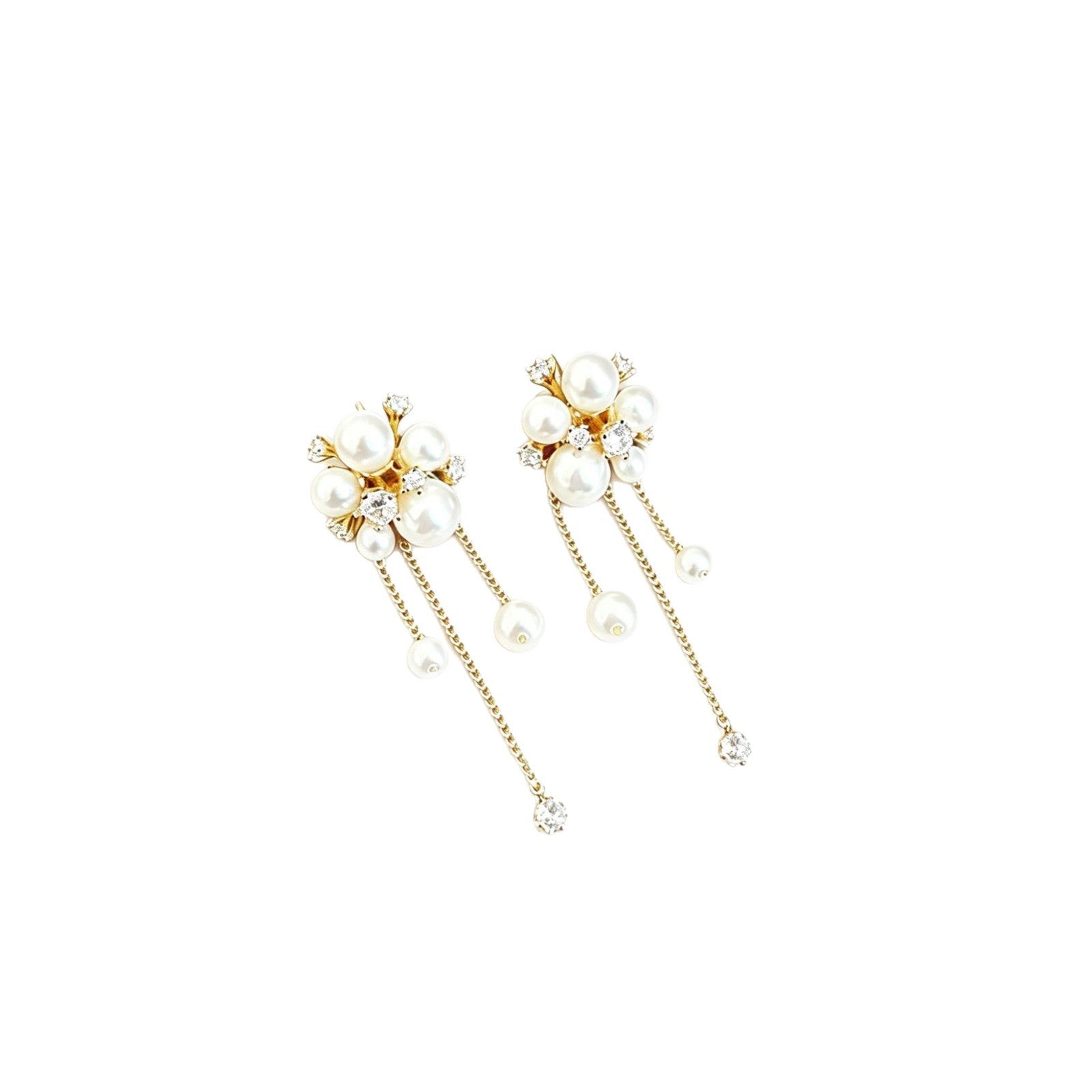 Flowers Tassel Earrings For Women With Copper Studs, Alloy Material And Zircon Inlay
