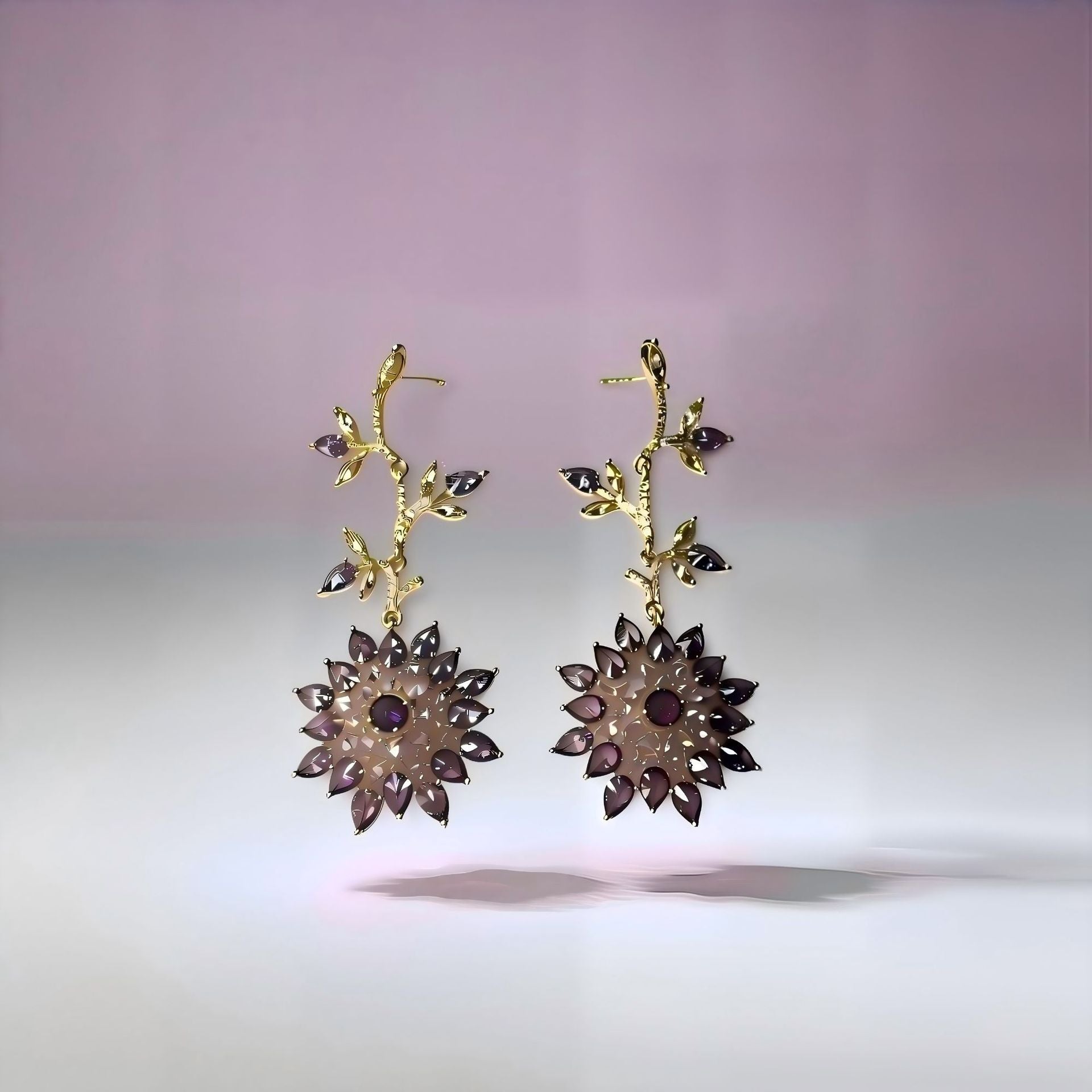 Gold Flowers Earrings For Women Featuring Brass Material And Zircon Inlay With 304 Stainless Steel Ear Pins, 1 Pair
