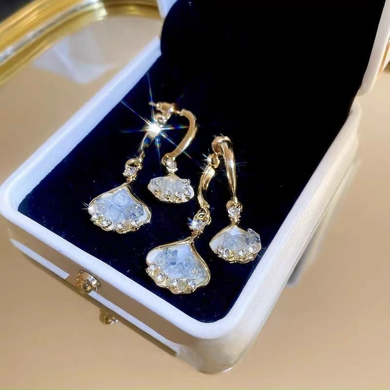 Ginkgo Leaf Earrings For Women In Blue Alloy With Rhinestones Featuring 304 Stainless Steel Ear Pins