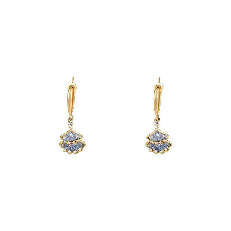 Ginkgo Leaf Earrings For Women In Blue Alloy With Rhinestones Featuring 304 Stainless Steel Ear Pins
