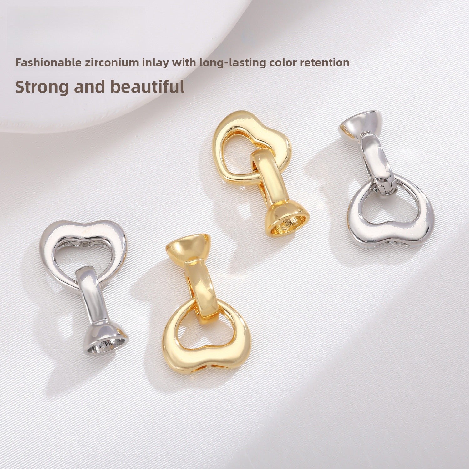 Heart Shape Jewelry Buckle With Heart Clasp Closure, Copper Material Electroplated And 18K Real Gold Plated