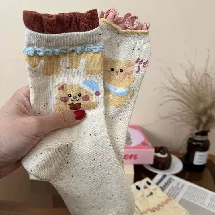 New Style Bear Pattern Women's Polyester Socks In Multicolor For Spring Sports And Casual Wear
