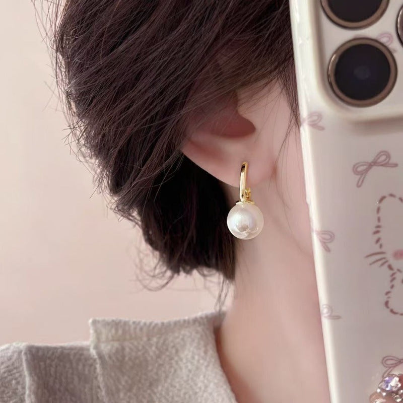Heart Shape Earrings For Women Featuring Artificial Pearl Inlay, Electroplated Alloy With 304 Stainless Steel Ear Pins