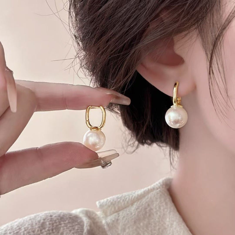 Heart Shape Earrings For Women Featuring Artificial Pearl Inlay, Electroplated Alloy With 304 Stainless Steel Ear Pins