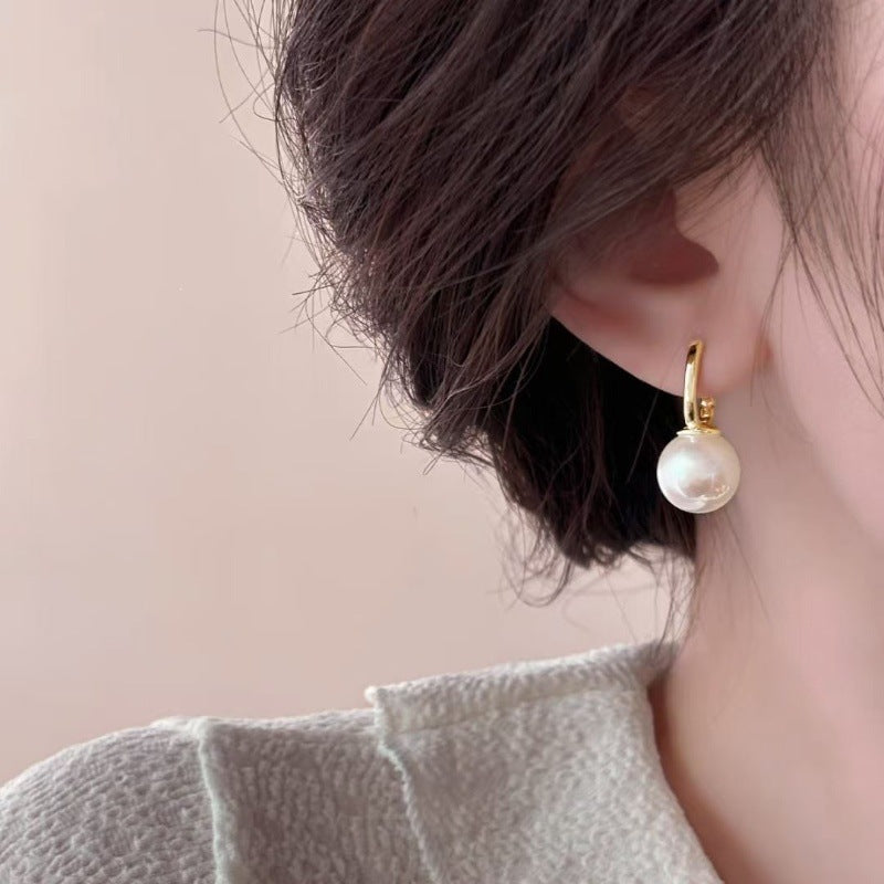Heart Shape Earrings For Women Featuring Artificial Pearl Inlay, Electroplated Alloy With 304 Stainless Steel Ear Pins