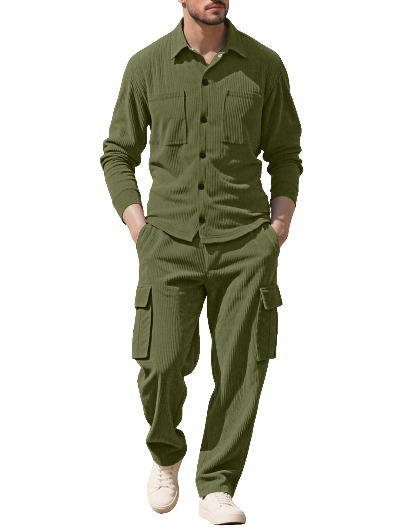 Men's Casual Navy Blue Pant Co-ord Set In Polyester Fabric With Placket For Everyday Wear