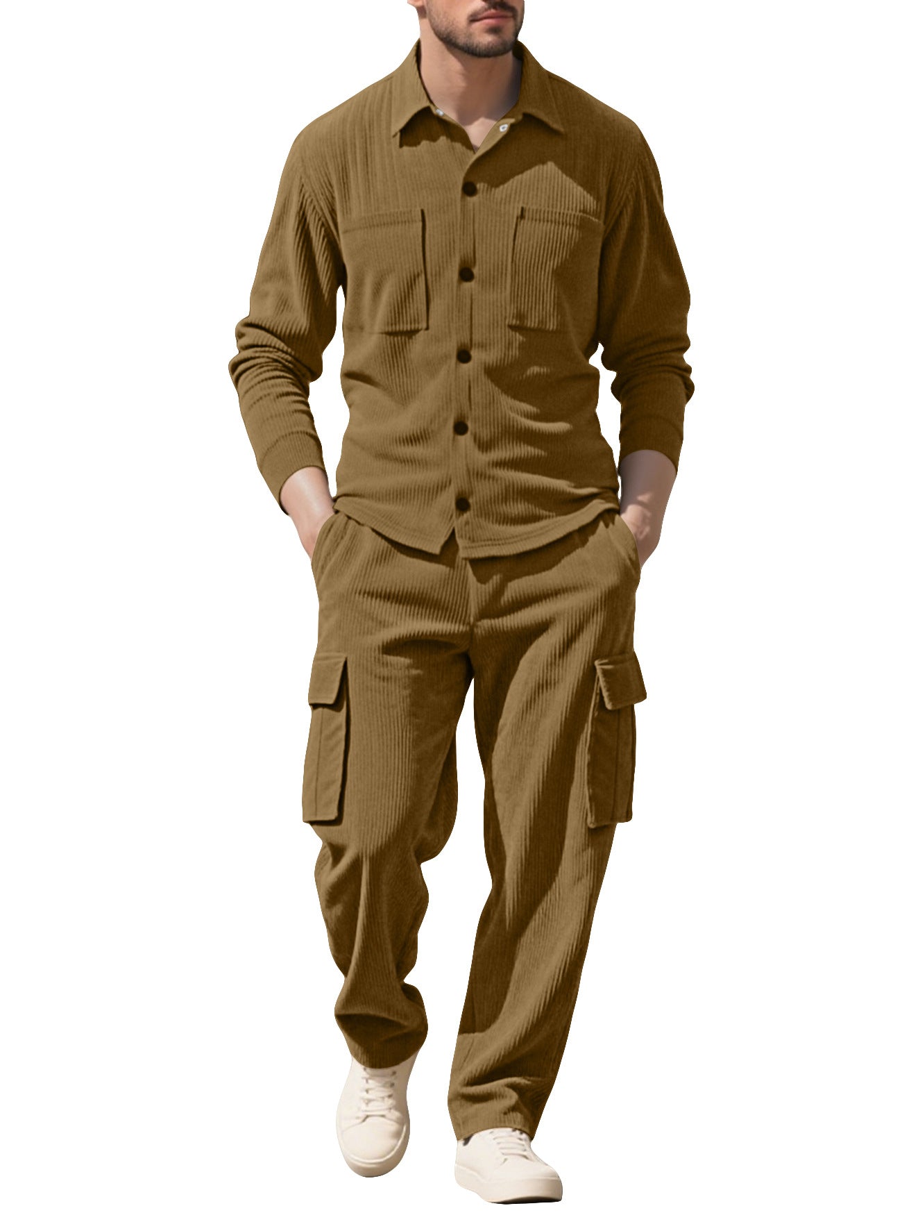 Men's Casual Navy Blue Pant Co-ord Set In Polyester Fabric With Placket For Everyday Wear