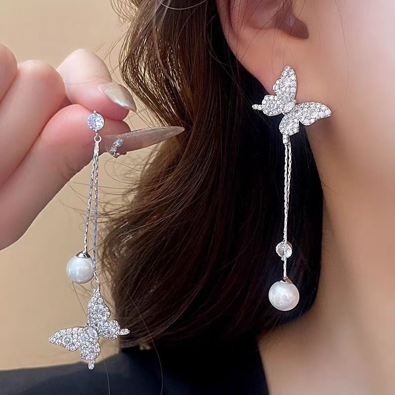 Asymmetrical Silver Butterfly Earrings For Women With 304 Stainless Steel Alloy Ear Pins