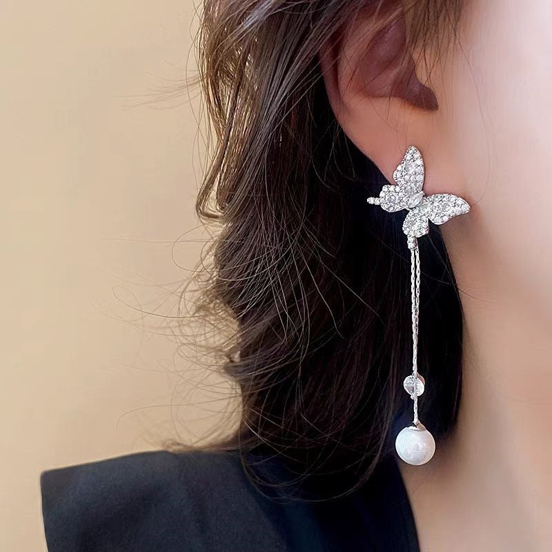 Asymmetrical Silver Butterfly Earrings For Women With 304 Stainless Steel Alloy Ear Pins