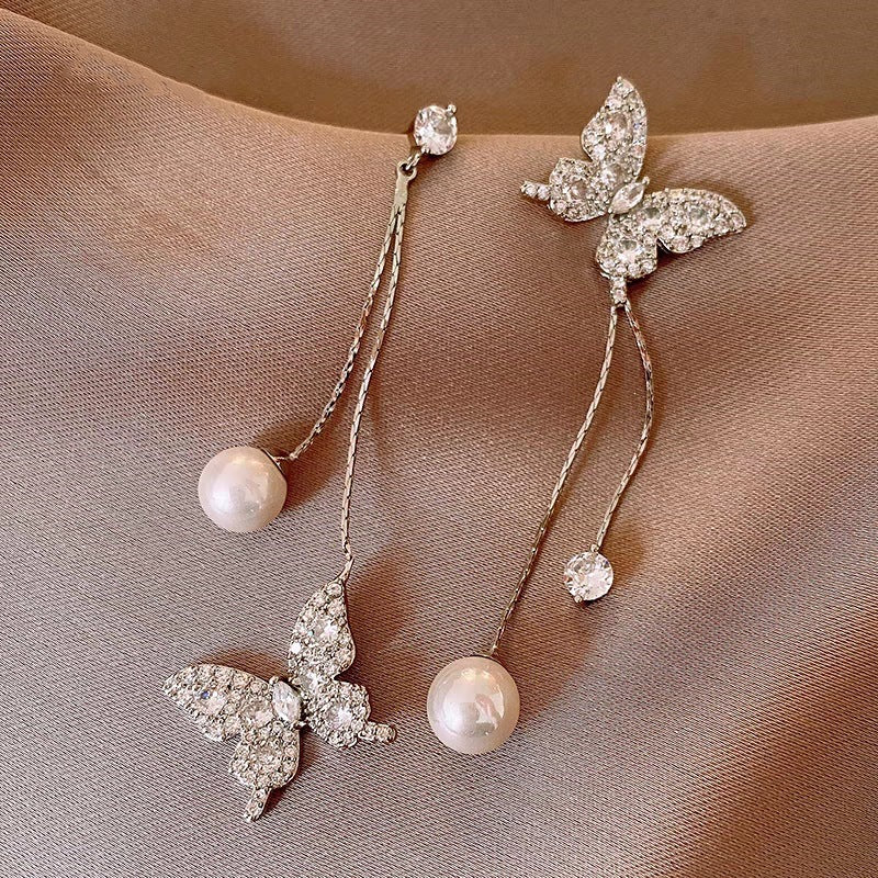Asymmetrical Silver Butterfly Earrings For Women With 304 Stainless Steel Alloy Ear Pins