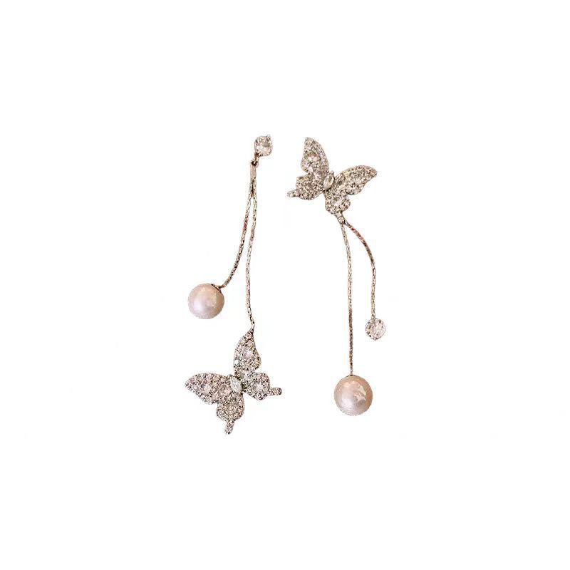 Asymmetrical Silver Butterfly Earrings For Women With 304 Stainless Steel Alloy Ear Pins