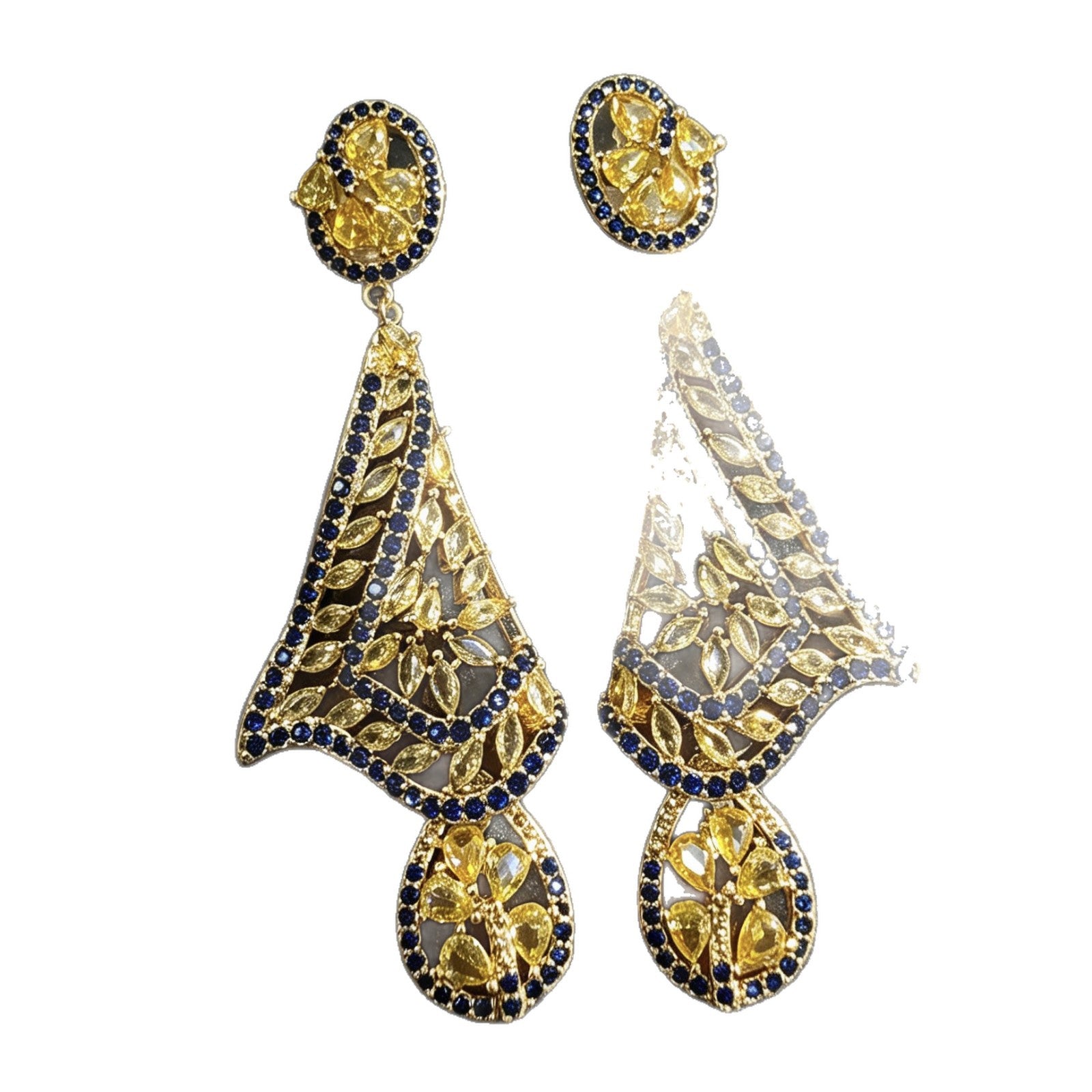 Sweet Style National Flag Earrings For Women In Yellow Copper With Crystal Inlay