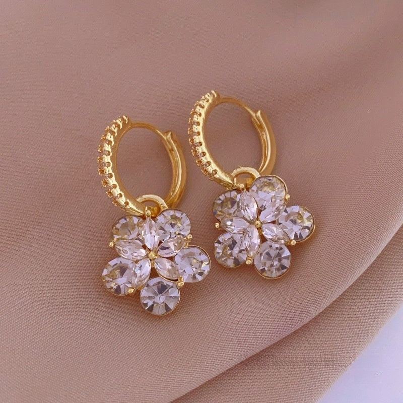 Gold Flowers Tassel Earrings For Women With 304 Stainless Steel Ear Pins, Alloy Material