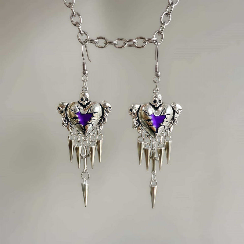 Heart Shape Earrings For Women In Gothic Style With Red Alloy Design And 304 Stainless Steel Ear Pins